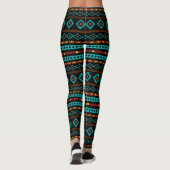 Aztec Teal Reds Yel Blk Mixed Motive Rpt Pattern Leggings (Rückseite)