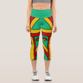 Aztec Tiki Mask Capri Leggings (Vorderseite)
