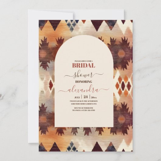 Aztec Tribal Brown Ethnic Western Brautparty Einladung (Vorderseite)