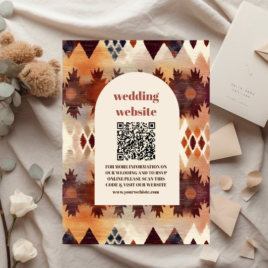 Aztec Tribal Brown Ethnic Western Wedding qr Code Begleitkarte
