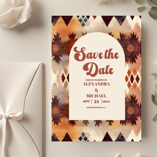 Aztec Tribal Brown Ethnic Western Wedding Save The Date