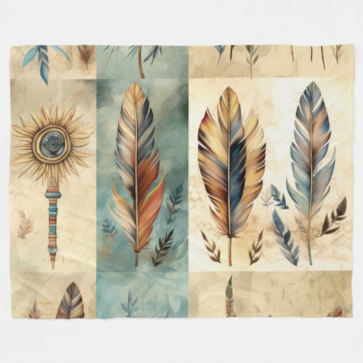 Aztec Tribal Feathers Medicinal Stick Fleecedecke (Vorderseite (Horizontal))