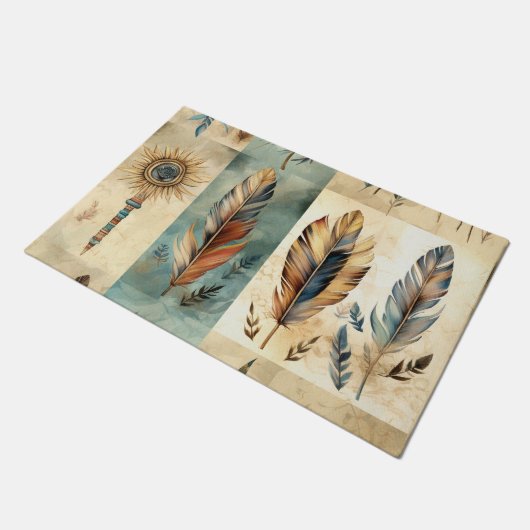 Aztec Tribal Feathers Medicinal Stick Fußmatte (Schrägansicht)