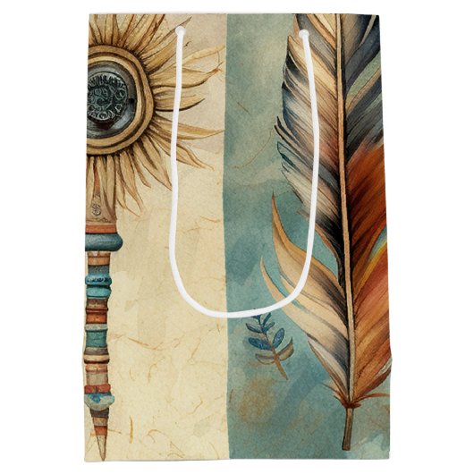 Aztec Tribal Feathers Medicinal Stick Mittlere Geschenktüte (Rückseite)