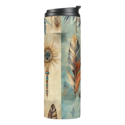 Aztec Tribal Feathers Medicinal Stick Thermosbecher (Nach links gedreht)