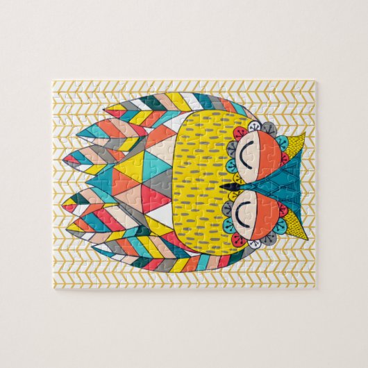 Aztec Tribal Modern Owl Chevron Art Puzzle (Horizontal)