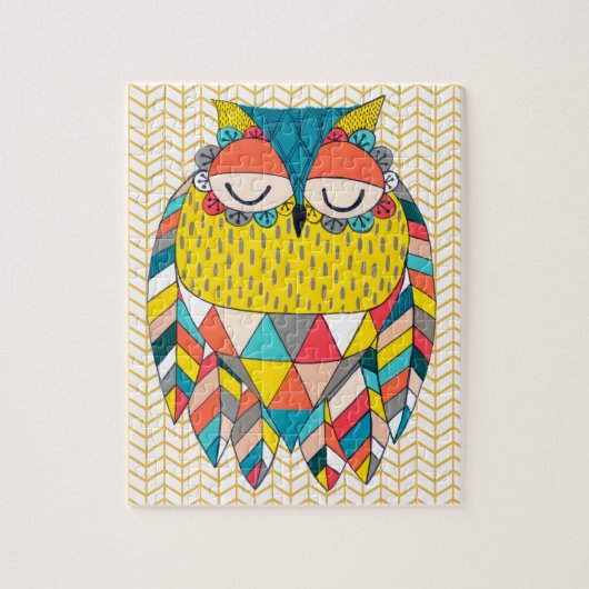 Aztec Tribal Modern Owl Chevron Art Puzzle (Vertikal)