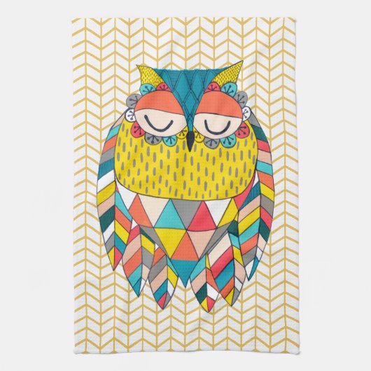 Aztec Tribal Modern Owl Illustration Küchentuch (Vertikal)