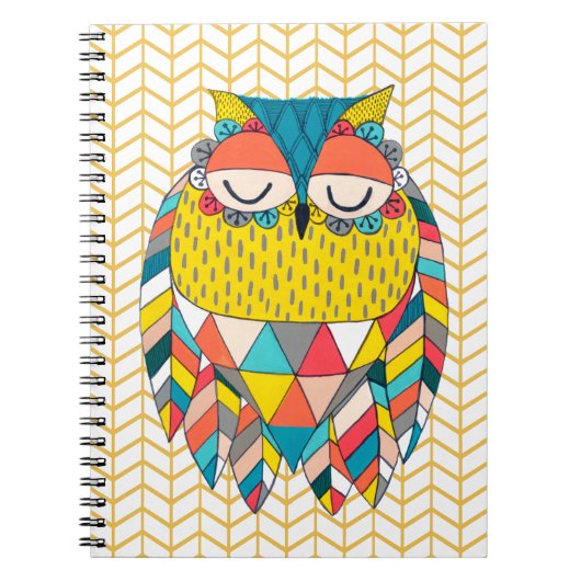 Aztec Tribal Modern Owl Illustration Notebook Notizblock (Vorderseite)