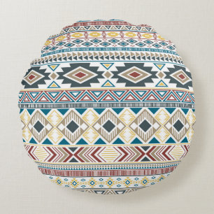 Aztec Tribal Motifs: Geometrisches Nahtloses Desig Rundes Kissen