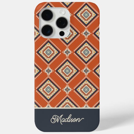 Aztec Tribal Muster Rust Personalisierter Name Case-Mate iPhone Hülle (Rückseite)