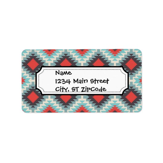 Aztec Tribal Native American Red Blue Pattern Adressaufkleber (Vorne)