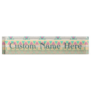 Aztec Tribal Native Pastel Geometric Muster Namensplakette