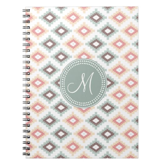 Aztec Tribal Pink Pink Monogram Muster Notizblock (Vorderseite)