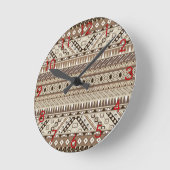Aztec Tribal Print Neutral Browns Beige Taupe red Runde Wanduhr (Winkel)