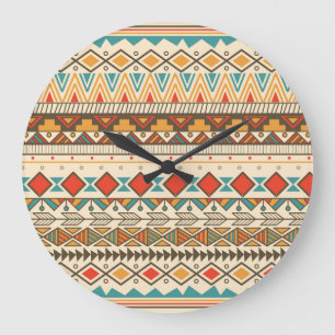 Aztec Tribal Striped Vintag Illustration Große Wanduhr