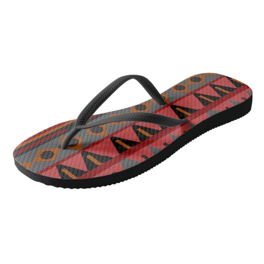 Aztec Warm Red Orange Brown Art Flip Flops Badesandalen (Schrägansicht)