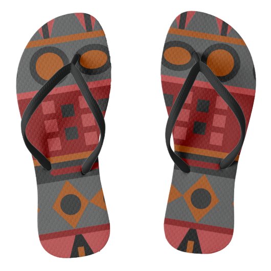 Aztec Warm Red Orange Brown Art Flip Flops Badesandalen (Fußbett)