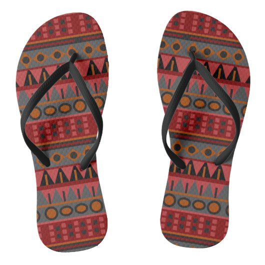 Aztec Warm Red Orange Brown Art Flip Flops Badesandalen (Fußbett)