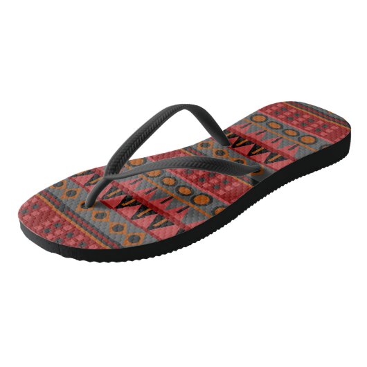 Aztec Warm Red Orange Brown Art Flip Flops Badesandalen (Schrägansicht)