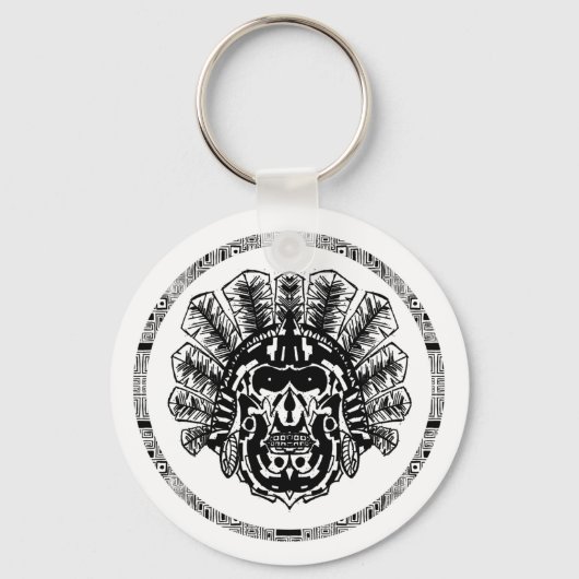 Aztec Warrior Head Circle Schlüsselanhänger (Vorderseite)