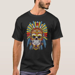 Aztec Warrior Skull farbenfrohe mesoamerikanische T-Shirt