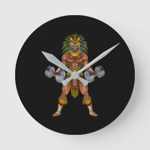 Aztec Warrior Weightlifting Runde Wanduhr
