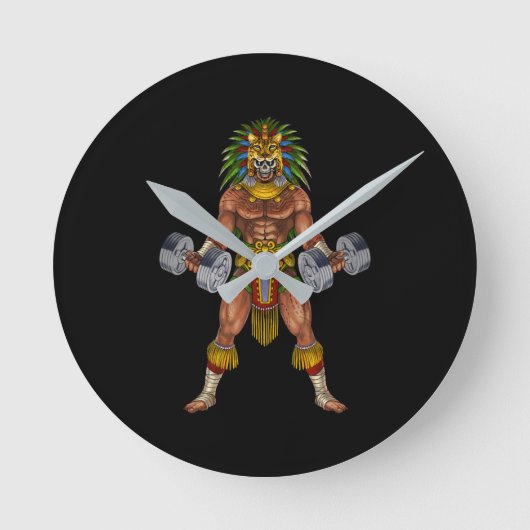 Aztec Warrior Weightlifting Runde Wanduhr (Vorderseite)