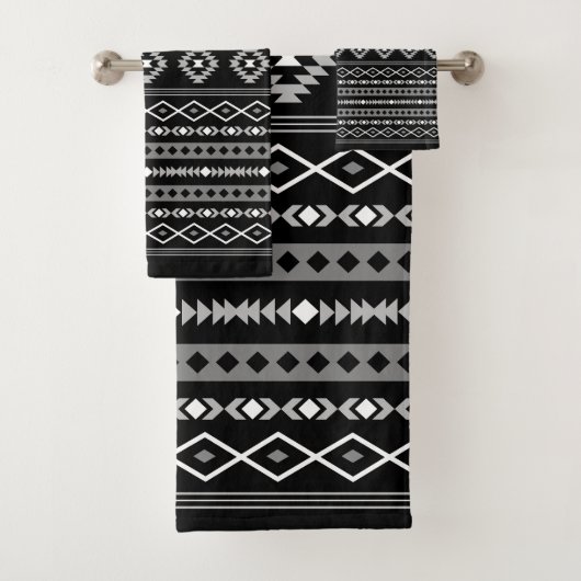 Aztec White Gray Black Mixed Motifs Muster Badhandtuch Set (Insitu)
