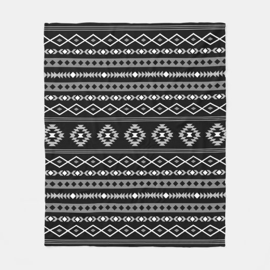 Aztec White Gray Black Mixed Motifs Muster Fleecedecke (Vorderseite)