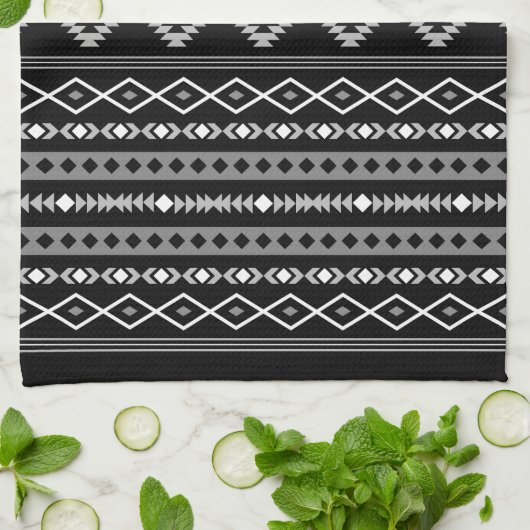 Aztec White Gray Black Mixed Motifs Muster Geschirrtuch (Gefaltet)