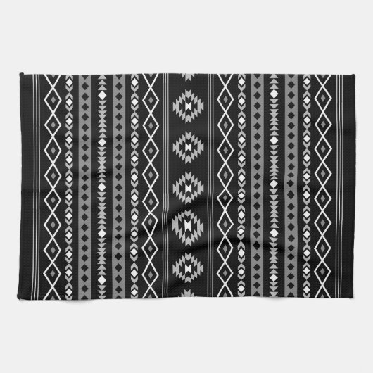 Aztec White Gray Black Mixed Motifs Muster Geschirrtuch (Horizontal)