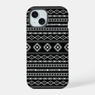 Aztec White Gray Black Mixed Motifs Muster iPhone 15 Hülle