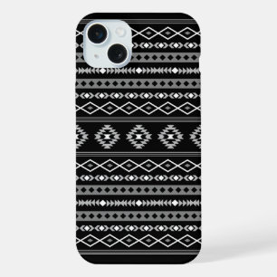 Aztec White Gray Black Mixed Motifs Muster iPhone 15 Plus Hülle