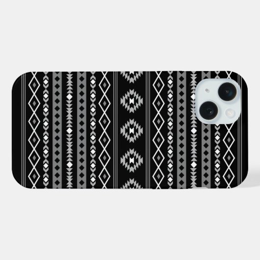 Aztec White Gray Black Mixed Motifs Muster iPhone Hülle (Rückseite (Horizontal))