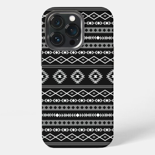 Aztec White Gray Black Mixed Motifs Muster iPhone Hülle (Hinten)
