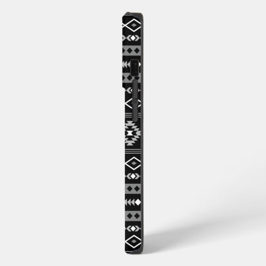 Aztec White Gray Black Mixed Motifs Muster iPhone Hülle (Linke Seite)