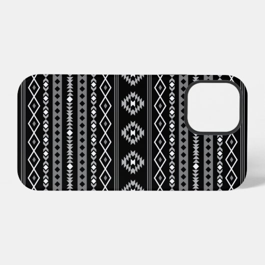 Aztec White Gray Black Mixed Motifs Muster iPhone Hülle (Rückseite (Horizontal))