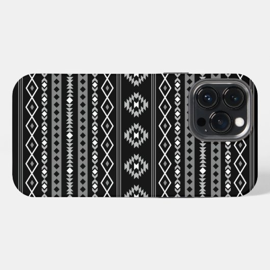 Aztec White Gray Black Mixed Motifs Muster iPhone Hülle (Rückseite (Horizontal))