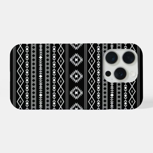 Aztec White Gray Black Mixed Motifs Muster iPhone Hülle (Rückseite (Horizontal))
