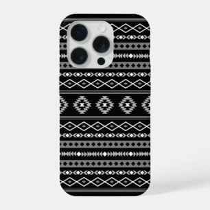 Aztec White Gray Black Mixed Motifs Muster iPhone 15 Pro Hülle