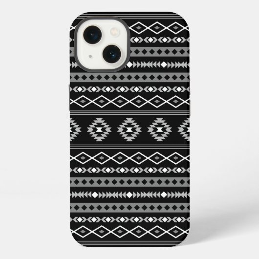 Aztec White Gray Black Mixed Motifs Muster iPhone Hülle (Rückseite)