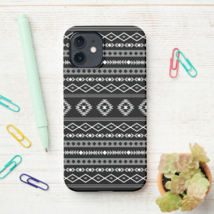 Aztec White Gray Black Mixed Motifs Muster iPhone 12 Hülle