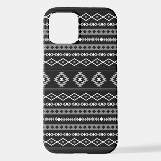 Aztec White Gray Black Mixed Motifs Muster iPhone Hülle (Rückseite)