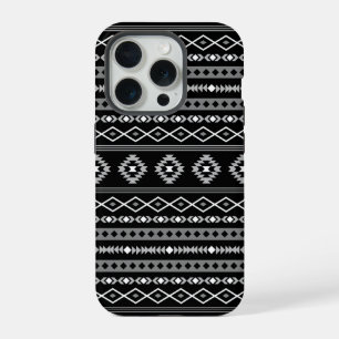 Aztec White Gray Black Mixed Motifs Muster iPhone 15 Pro Hülle