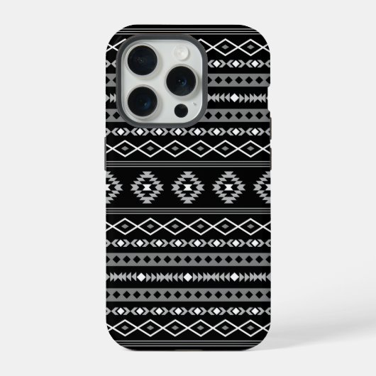 Aztec White Gray Black Mixed Motifs Muster iPhone Hülle (Rückseite)