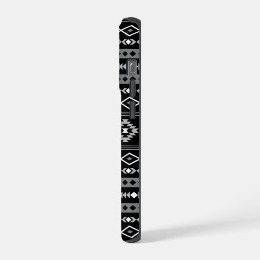 Aztec White Gray Black Mixed Motifs Muster iPhone Hülle (Linke Seite)