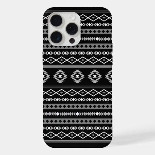 Aztec White Gray Black Mixed Motifs Muster iPhone Hülle (Rückseite)