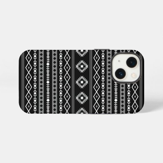 Aztec White Gray Black Mixed Motifs Muster iPhone Hülle (Rückseite (Horizontal))