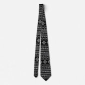 Aztec White Gray Black Mixed Motifs Muster Krawatte (Rückseite)